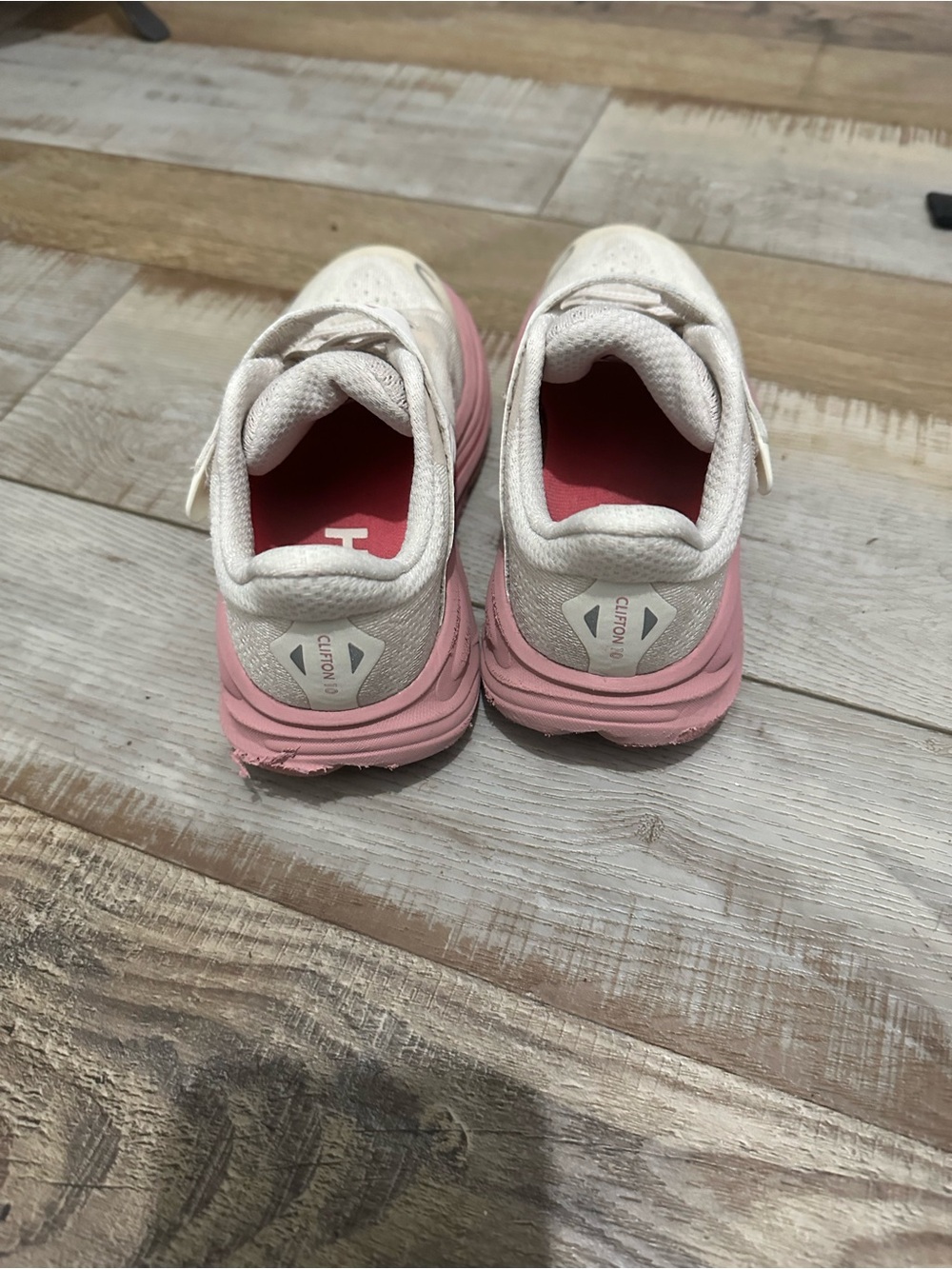 Hoka Kids White and Pink Running Sneakers